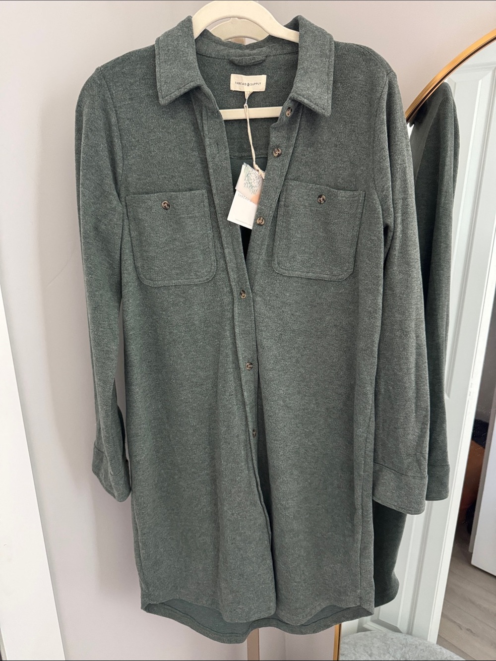 Thread & supply Soft Knit Button-Front Shirt dress - Forest Green